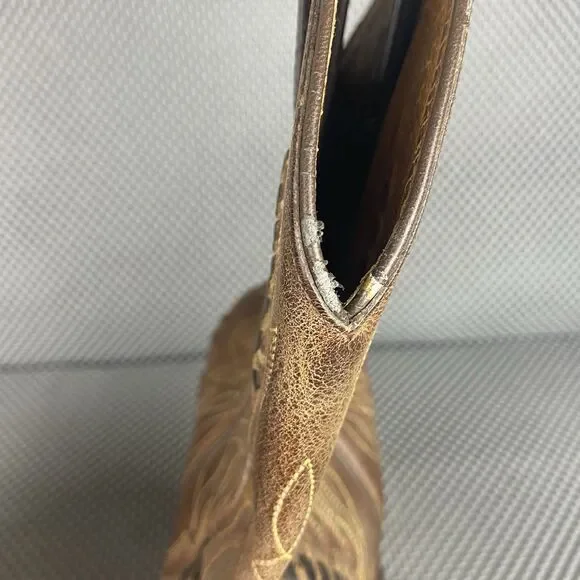 Ariat Cowboy Boots Mens Size 9.5 D Brown Leather Western Round Toe Embroidered